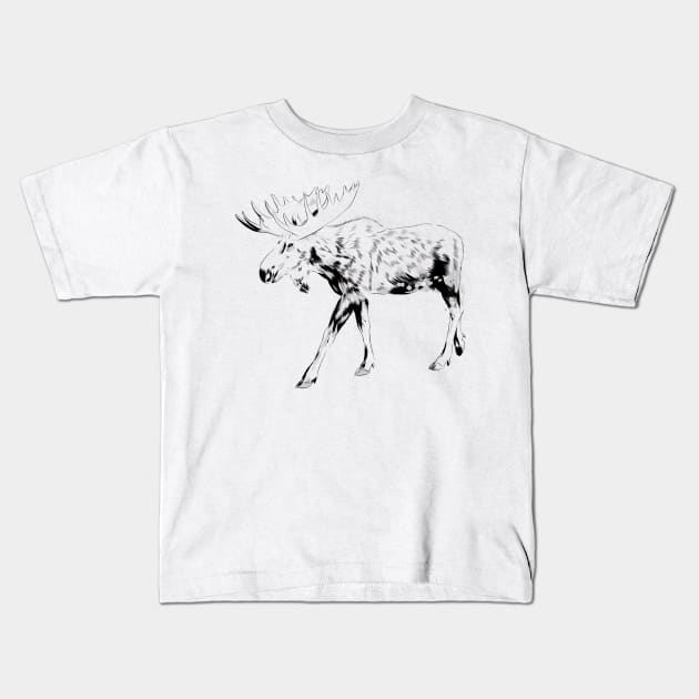 Moose sketch Kids T-Shirt by Onceer